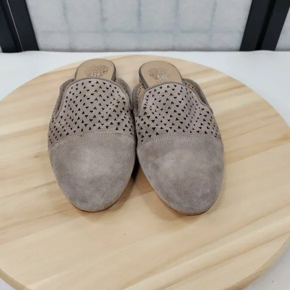 Vince Camuto Perforated Suede Mule Slip On Flats Tan Gray Women US 8M - Picture 2 of 14